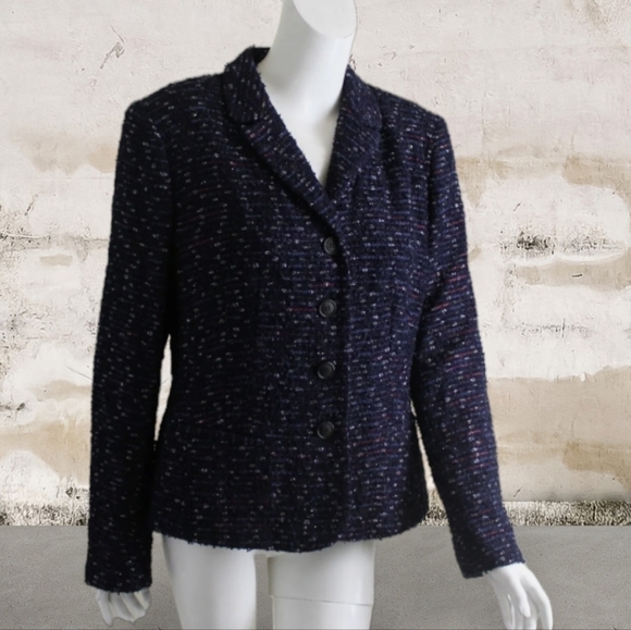 Lafayette 148 Blue Nubby Metallic thread Chic Tweed career Blazer Jacket sz 8 - Picture 9 of 10